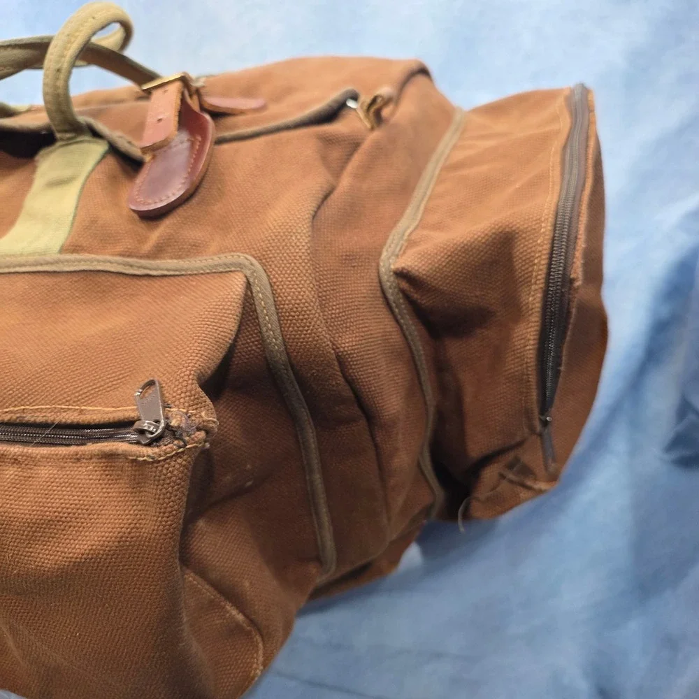 Vintage Black Sheep Brand Brown Heavy Canvas Duffle Leather Trim Travel Luggageu